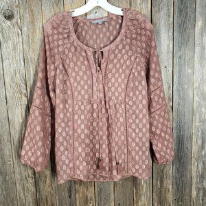 Daniel Rainn M Dusty Pink Mauve Tie Neck Blouse Top Cottage Soft Girl Coquette